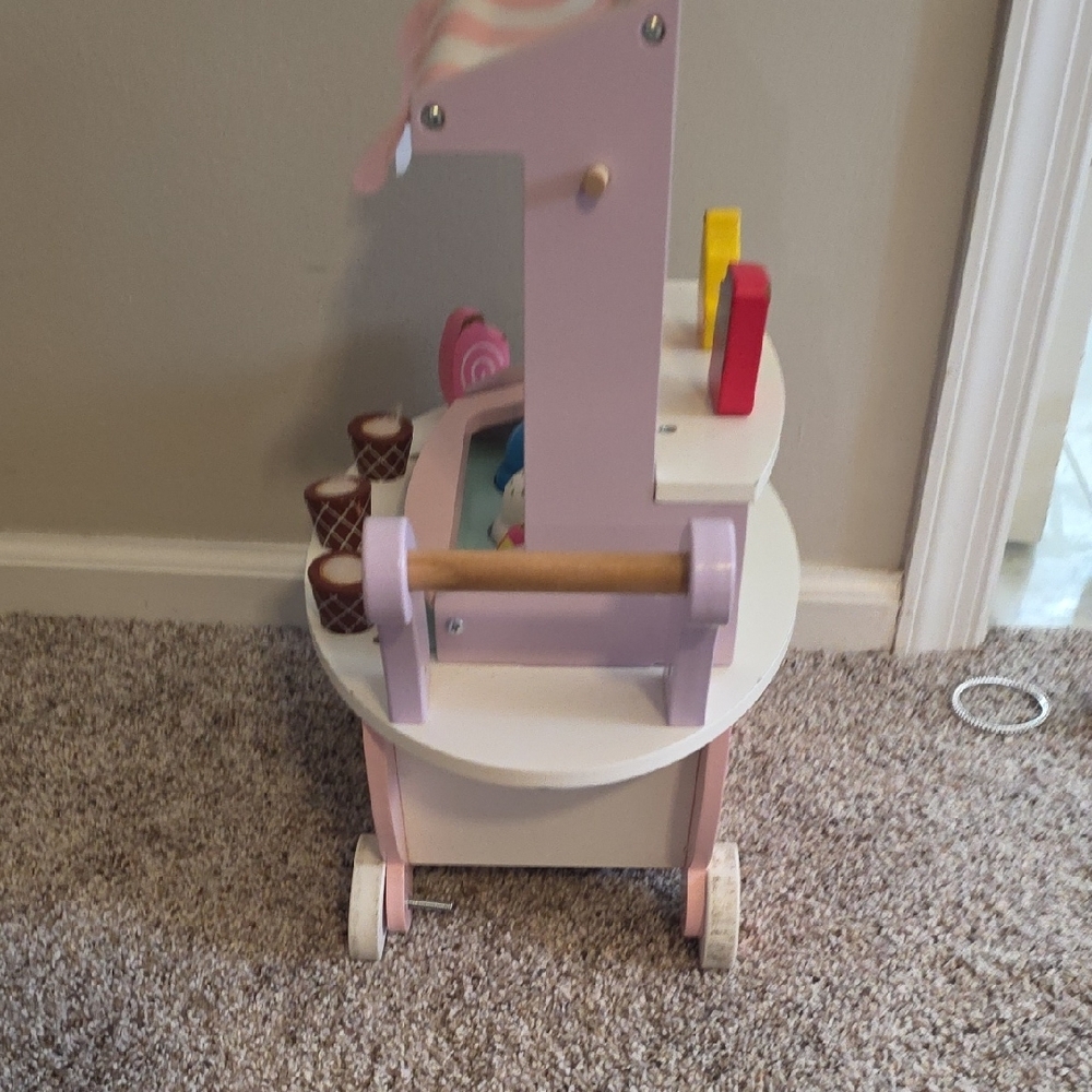 Wooden Pink Ice Cream Cart Toy for Kids - Picture 2 of 7